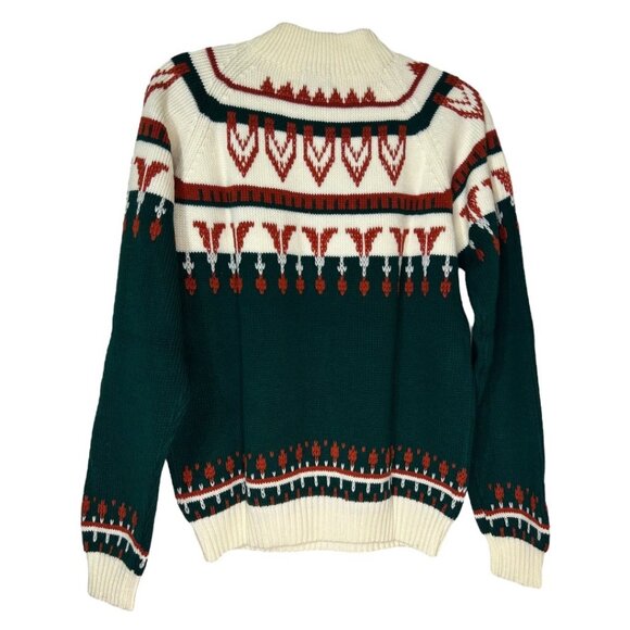 Vintage JC Penney Mockneck Geometric Nordic Print Ski Sweater - Men's Size Large - Picture 2 of 5